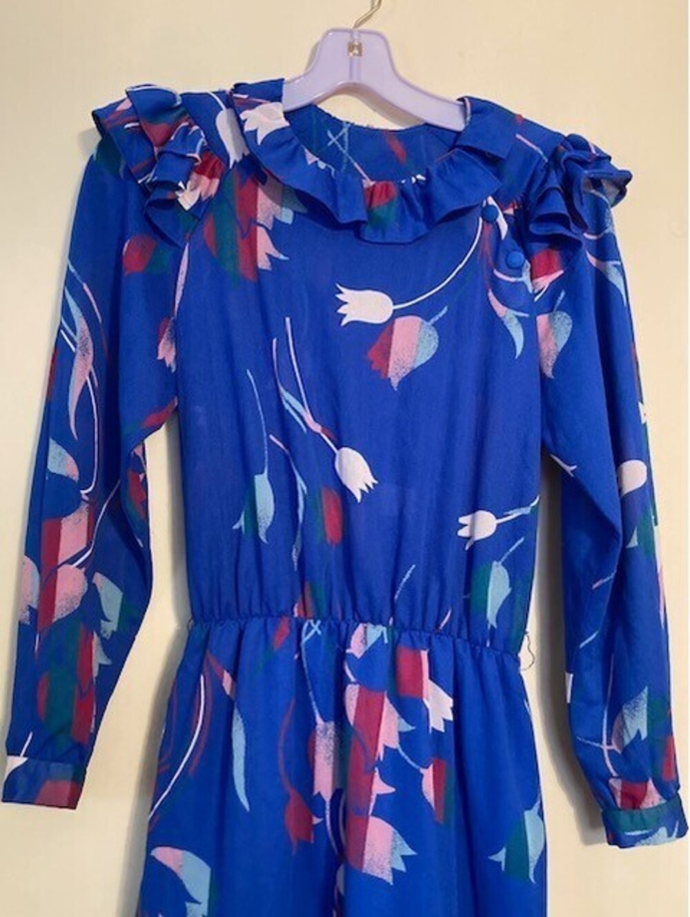 Granada Night Gown Blue Floral Design Zipper In Front - Size M - MADE IN USA